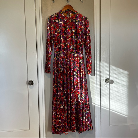 Free People Heartland Velvet Floral Midi Dress MEDIUM - Picture 2 of 4